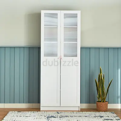 White Tall Display Cabinet with Glass Doors