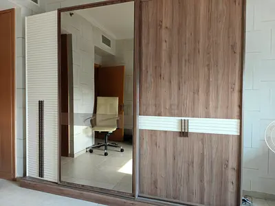 Sliding Wardrobe with Full-Length Mirror - Wood Finish