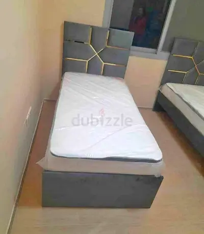 Modern Grey Single Bed with Decorative Headboard and With Pillow Top Mattress