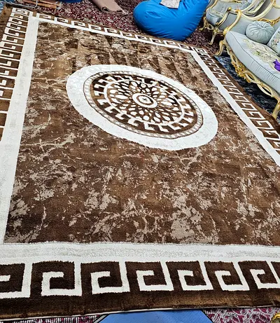 Large Brown  Cream Medallion Area Rug 400 cm x 300 cm - Very Good Condition