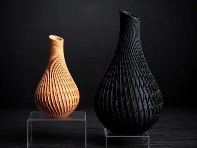 Pair of Decorative Modern Vases — Black  Terracotta Sculptural Set