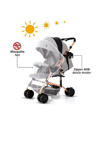 Lightweight Baby Stroller with Canopy and Storage Basket