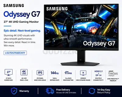 Samsung Odyssey G7 27 4K UHD Gaming Monitor- 144hz