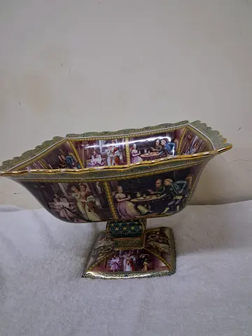 Decorative Hand-Painted Ceramic Centerpiece Bowl on Pedestal