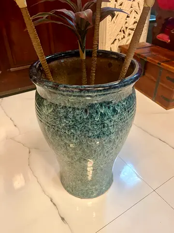 Large Blue-Green Glazed Ceramic Floor Vase