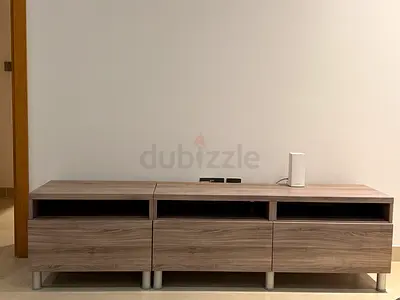 Wooden TV Entertainment Unit with Storage - 3-Section Console