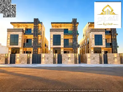 Luxury villa for sale | 6 master bedrooms | Ground floor + first floor + roof | Stone facade | Al Yasmin - Ajman