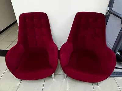 Pair of Burgundy Velvet Accent Chairs - Modern Low-Back