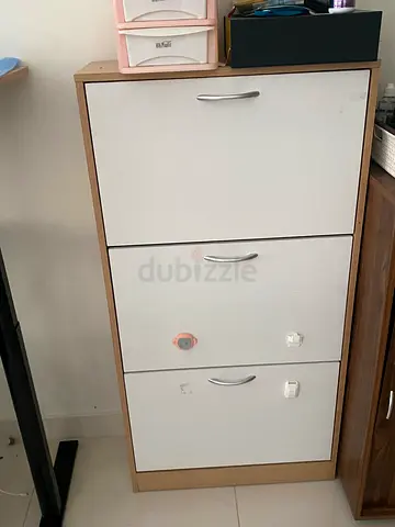 3-Drawer Shoe Cabinet / Storage Unit in Light Wood and White