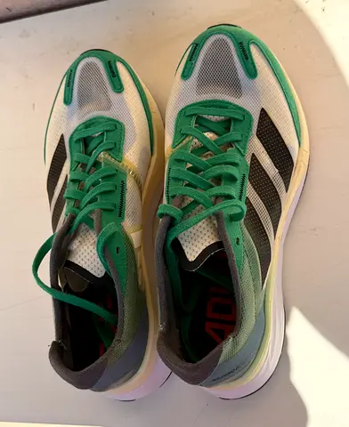 Adidas Adizero Boston 11 Running Shoes White Tint Black Court Green