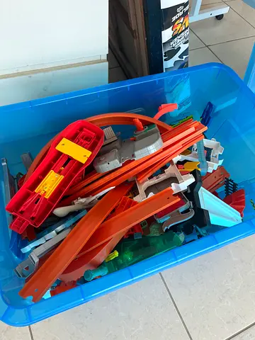 Hot wheels tracks along with storage box