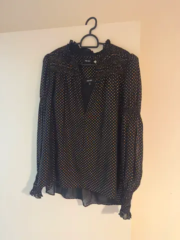 Long Sleeve Blouse - Black Gold Sheer Polka Dot - Size 8 UK - ME+EM