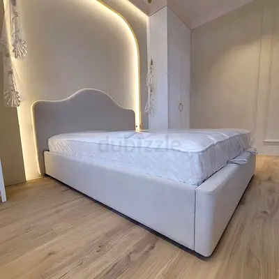 Modern Grey Upholstered Bed Frame with Headboard - Queen