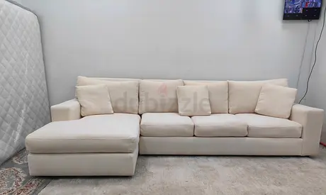 Crate and barrel beige color lshape sofa
