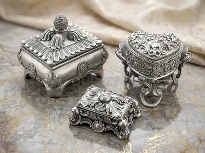 Set of 3 Vintage Ornate Silver Decorative Trinket Boxes