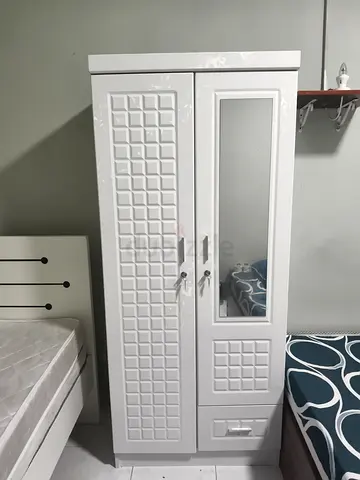 White 2-Door Wardrobe with Mirror - Good Condition