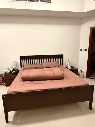 King size bed with mattress and 2 nightstands