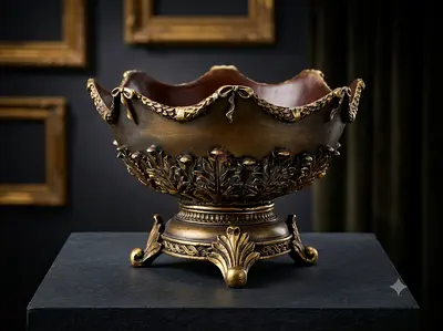 Ornate Antique-Style Decorative Metal Bowl / Centerpiece
