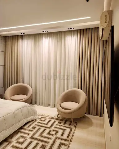 Beige Floor-to-Ceiling Curtains with Sheer Liner -