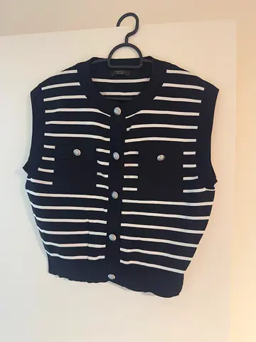 Black and white striped sleeveless knit vest - Size S - Massimo Dutti