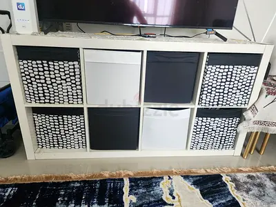 IKEA Kallax 8-Cube Shelf Unit with 6 Fabric Bins - White  Black