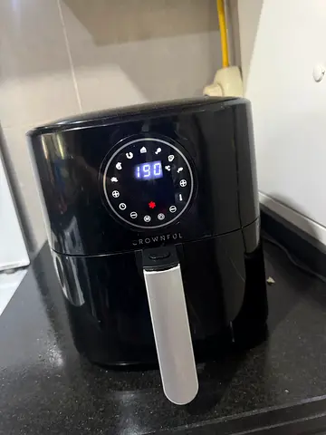Black electric air fryer with digital touch panel - good condition