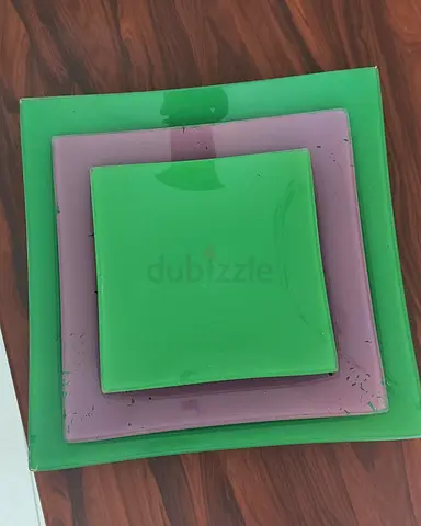 Decorative Green and Purple Glass Platters