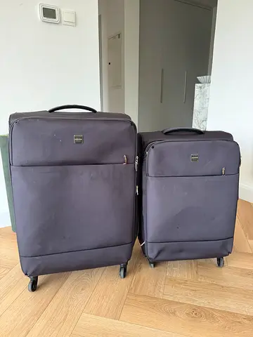 Set of 2 Black Soft-Shell Rolling Check-In Suitcases