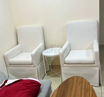 Pair of 2XL Home white fabric lounge chairs