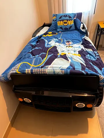 Childrens Jeep Bed with Mattress and Batman Bedding.  Batman rug and gaming chair included.