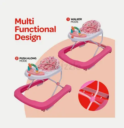Moon Baby Walker - Pink multi-functional walker with removable toy tray