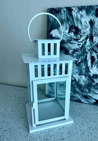 White Metal Lantern with Glass Panels