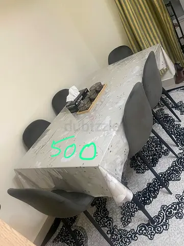 Modern 6-Seater Dining Set with Grey Velvet Chairs