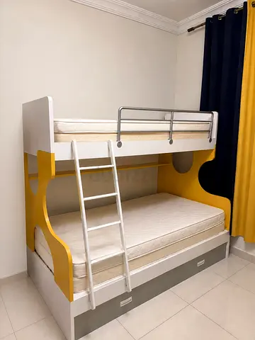 3 level bunk bed yellow and white