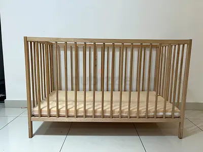 Ikea Wooden Baby Crib with Mattress - Natural Finish, Excellent Condition - Never Used