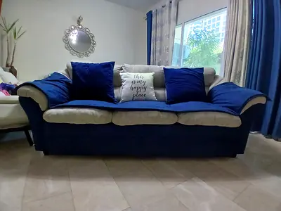 Blue and Silver / Light Grey 3-Seater Sofa set in Good Condition