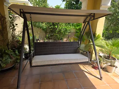 Outdoor 3-Seater Rattan Swing Bench with Canopy - Good Condition