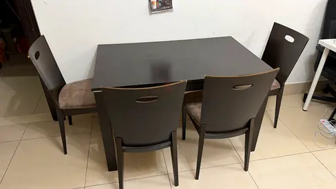 Dark Wood Dining Table with 4 Chairs - Compact 5-piece Set