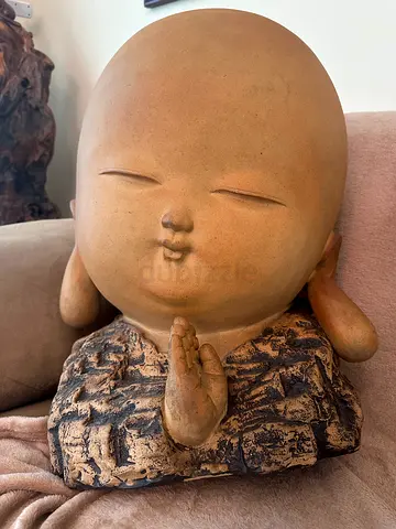 Large Ceramic Praying Monk Buddha Statue – Asian Décor