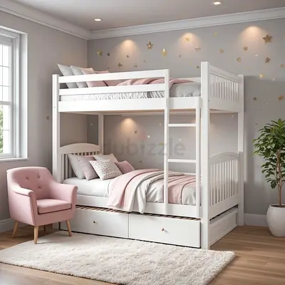 White Wooden Bunk Bed with Storage Drawers - Good Condition