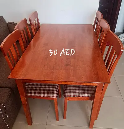 Wooden 6-Seater Dining Table with Chairs - chairs needs repair and legs strengthening