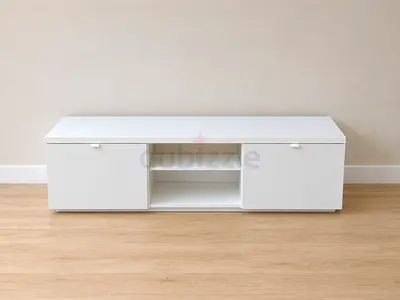 Modern White TV Stand with Storage Cabinets
