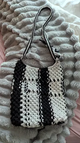 Handmade Black and White Woven Macrame Shoulder Bag