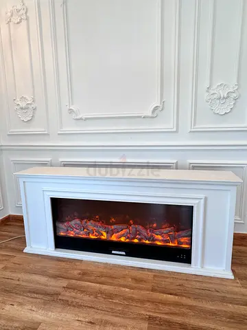 White freestanding electric fireplace with mantel - good condition