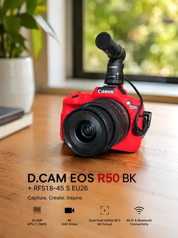 Brand New Canon EOS R50 Mirrorless Camera with RF-S 18-45mm Lens and External Mic