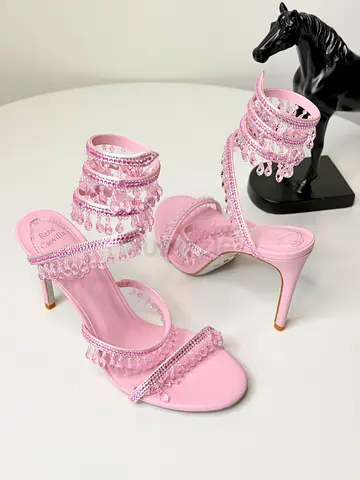Pink crystal-embellished high heel sandals, size unknown