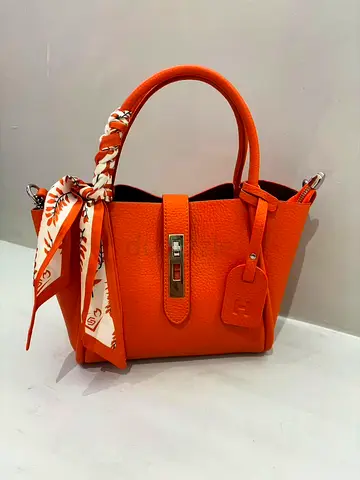 Hermes Orange leather top-handle handbag with scarf detail