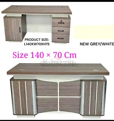 Office desk 140x70cm grey/white with drawers and cabinet