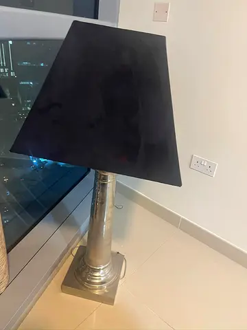Modern Silver Floor Lamp with Black Fabric Shade