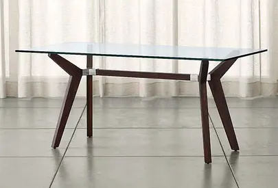 Glass Top Dining Table with Wooden Angled Legs - Modern Design - Crate Barrel